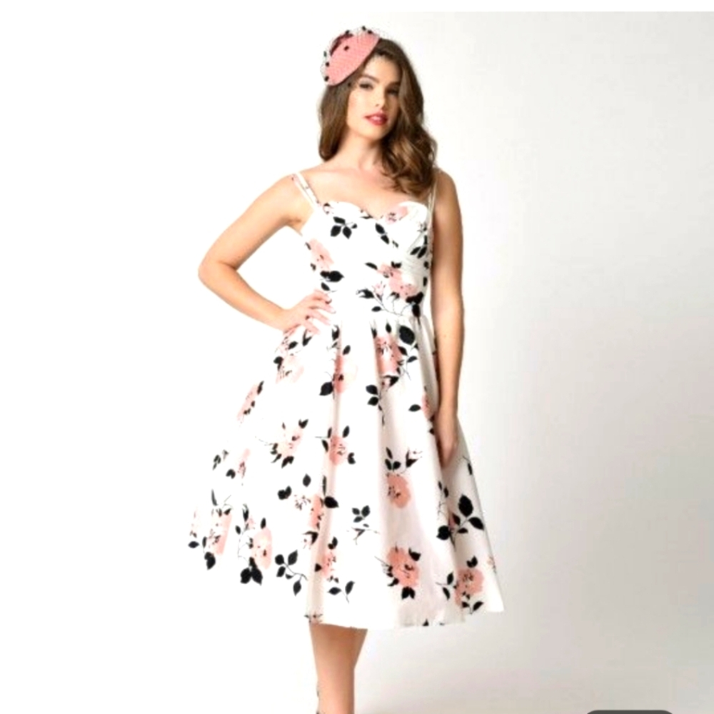 Stp Staring White pink and black floral swing dress